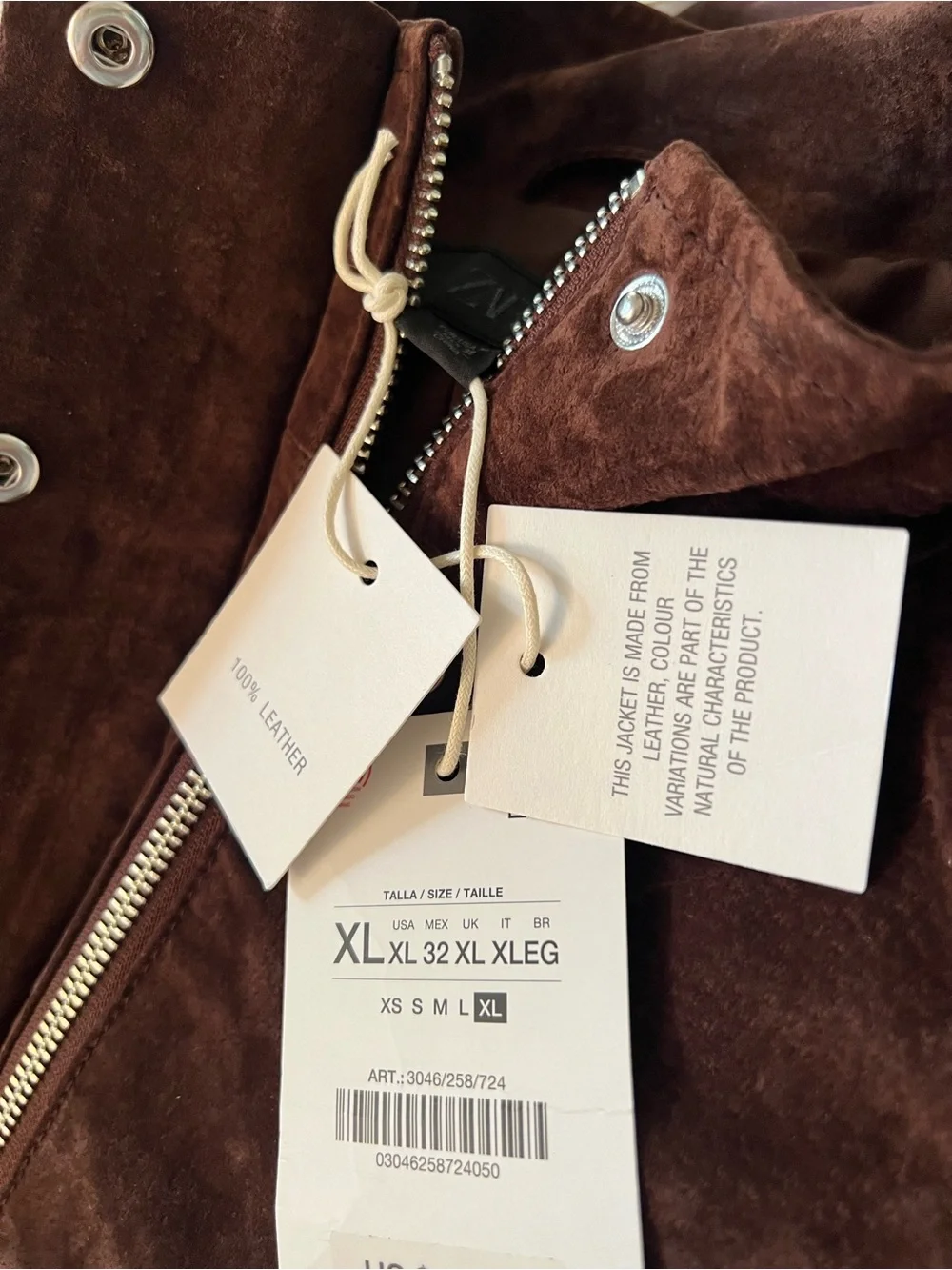 ZARA 100% SUEDE LEATHER BOMBER JACKET WITH POCKETS XL NWT